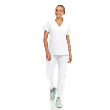 Hey Collection Womens Stretch Colorful V-Neck Jogger Scrubs Set, Medical Nursing Tops with Four Pocket Scrubs Jogger Pants