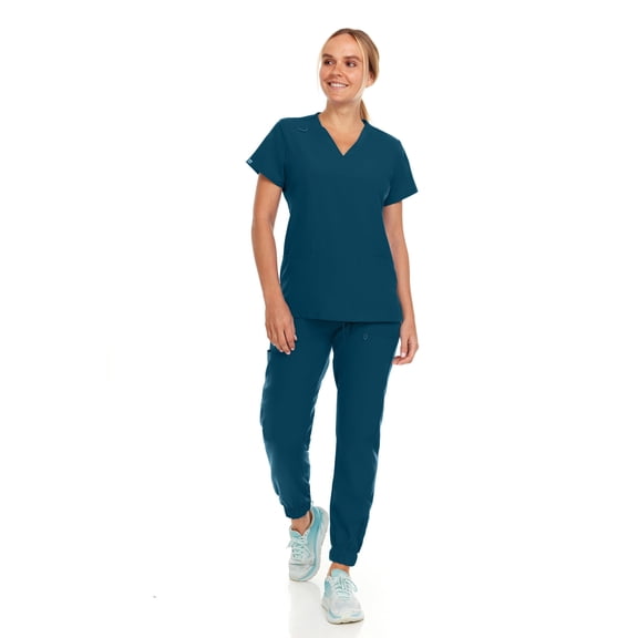 Hey Collection Womens Stretch Colorful V-Neck Jogger Scrubs Set, Medical Nursing Tops with Four Pocket Scrubs Jogger Pants