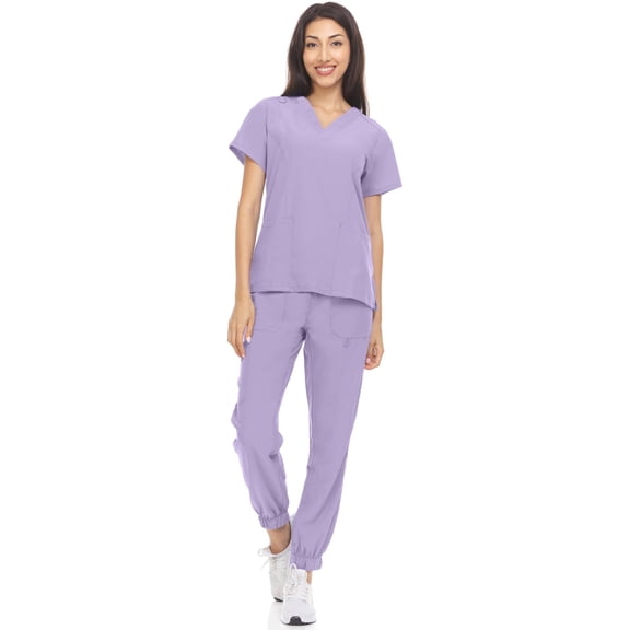 Hey Collection Womens Stretch Colorful V-Neck Jogger Scrubs Set, Medical Nursing Tops with Four Pocket Scrubs Jogger Pants
