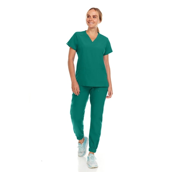 Hey Collection Womens Stretch Colorful V-Neck Jogger Scrubs Set, Medical Nursing Tops with Four Pocket Scrubs Jogger Pants