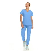 Hey Collection Womens Stretch Colorful V-Neck Jogger Scrubs Set, Medical Nursing Tops with Four Pocket Scrubs Jogger Pants