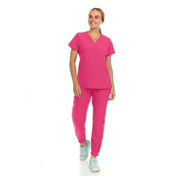 Hey Collection Womens Stretch Colorful V-Neck Jogger Scrubs Set, Medical Nursing Tops with Four Pocket Scrubs Jogger Pants