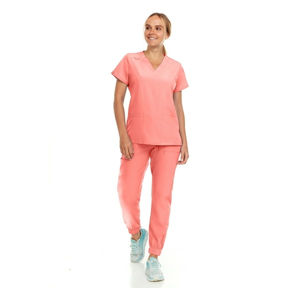 Hey Collection Womens Stretch Colorful V-Neck Jogger Scrubs Set, Medical Nursing Tops with Four Pocket Scrubs Jogger Pants