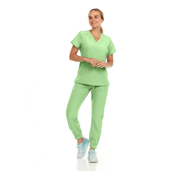 Hey Collection Womens Stretch Colorful V-Neck Jogger Scrubs Set, Medical Nursing Tops with Four Pocket Scrubs Jogger Pants