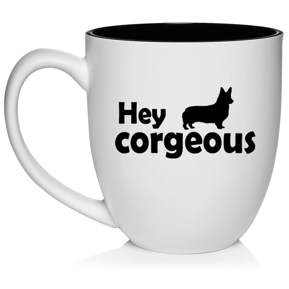 Hey Corgeous Corgi Funny Gorgeous Ceramic Coffee Mug Tea Cup Gift for Her, Him, Friend, Coworker, Wife, Husband, Dog Lover (16oz White)