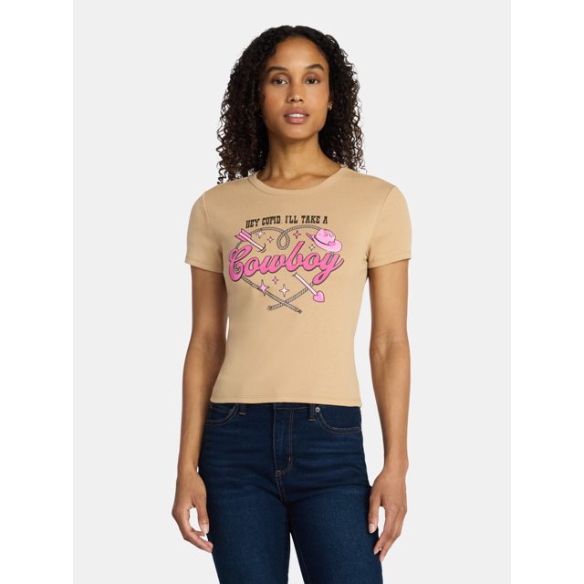 Valentine's Day Women’s Hey Cupid Cowboy Graphic Tee, Sizes XXS-XXL