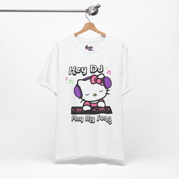 Hey DJ play my song Hello Kitty Tee ,White Color,Size L