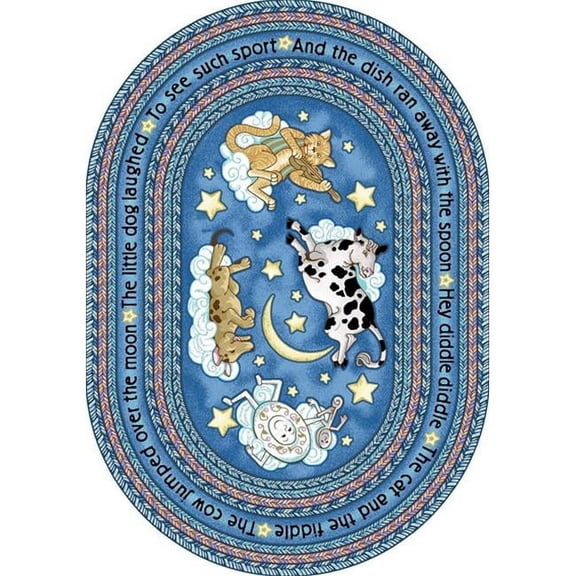 Hey Diddle Diddle Blue 3 ft.10 in. x 5 ft.4 in. Oval WearOn Nylon Machine Tufted- Cut Pile Just for Kids Rug