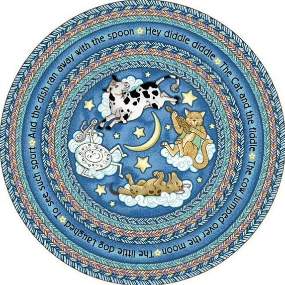 Hey Diddle Diddle Blue 7 ft.7 in. Round WearOn Nylon Machine Tufted- Cut Pile Just for Kids Rug