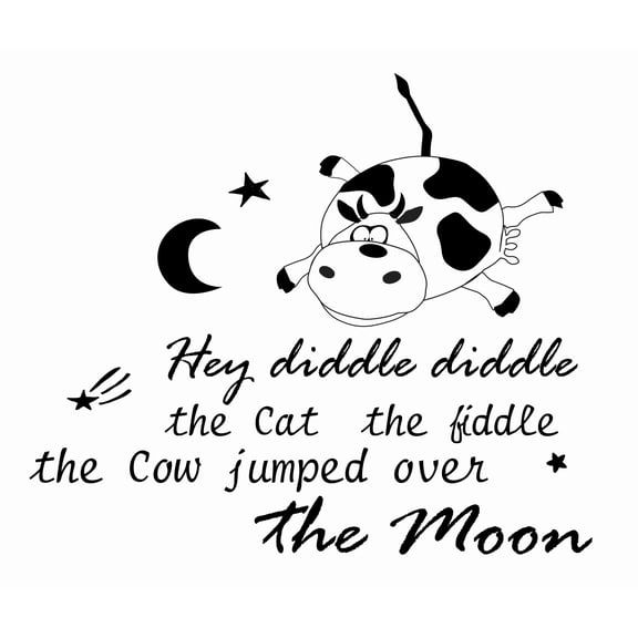 Hey Diddle Diddle The Cat The Fiddle The Cow Jumped Over The Moon | Kids Nursery Rhymes Wall Art Lettering Decal Design - 17" x 20" DIY Vinyl Stick and Peel Home Decoration Sticker