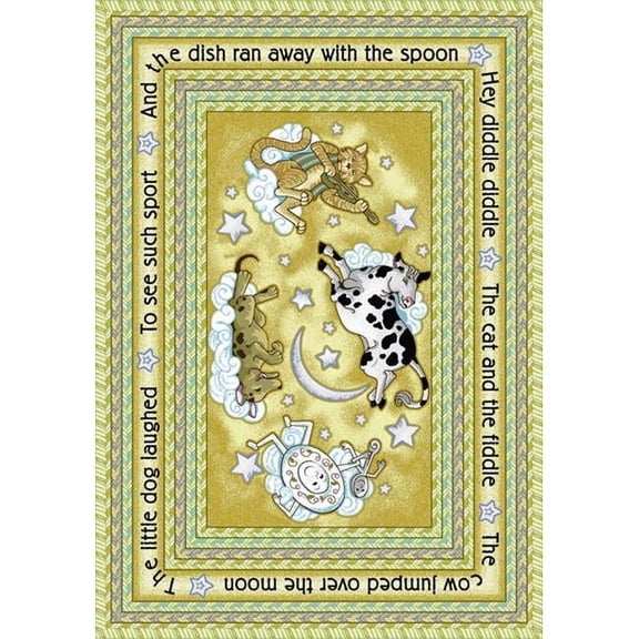 Hey Diddle Diddle Yellow 3 ft.10 in. x 5 ft.4 in.  WearOn Nylon Machine Tufted- Cut Pile Just for Kids Rug