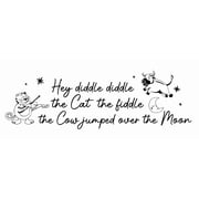 Hey Diddle Diddle The Cat The Fiddle The Cow Jumped Over The Moon | 12" x 30" Kids Nursery Rhymes Wall Art Lettering Decal Design - DIY Vinyl Stick and Peel Home Decoration Sticker