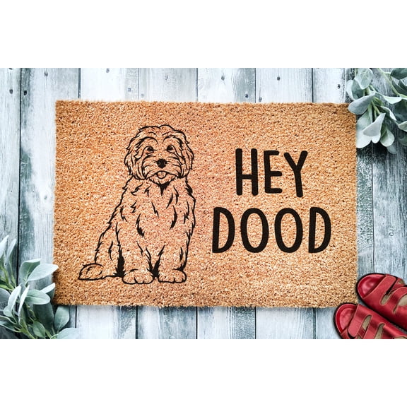 Hey Dood Golden Doodle Dog | Goldendoodle Doormat | Labradoodle Doormat | Welcome Mat | Housewarming Gift | Closing Gift | Cute Dog Puppy
