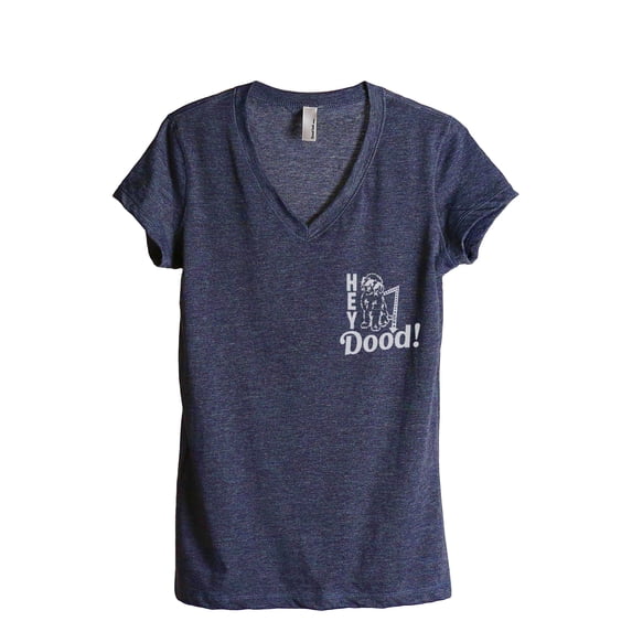 Hey Doodle Dog Women's Fashion Relaxed V-Neck T-Shirt Tee Heather Navy Medium