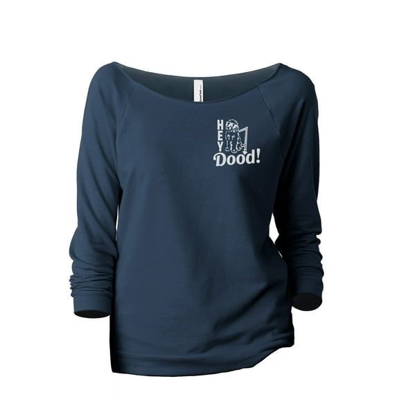 Hey Doodle Dog Women's Fashion Slouchy 3/4 Sleeves Raglan Lightweight Sweatshirt Navy Medium