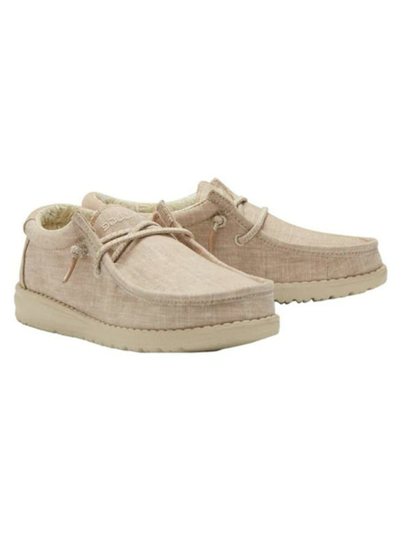 Hey Dude Boy's Wally Youth Beige Size 1 | Boy’s Shoes | Boy's Lace Up Loafers | Comfortable & Light-Weight