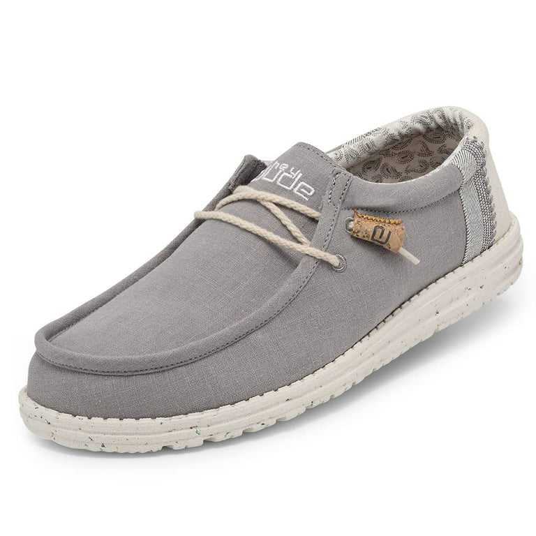 Hey Dude Men's Wally Linen Natural Grey Size 6 | Men’s Shoes | Men's Lace  Up Loafers | Comfortable & Light-Weight