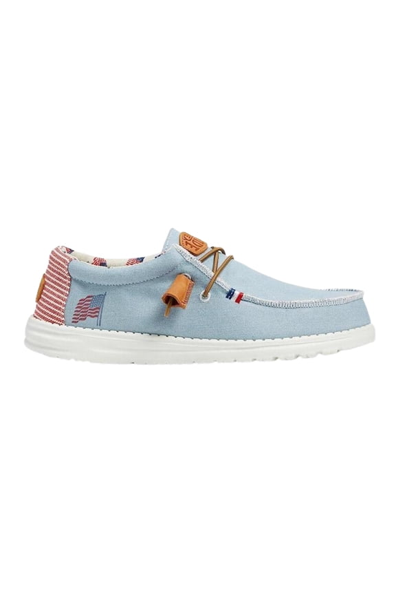 Hey Dude Wally Americana Denim Stripe Size 8 | Mens Shoes | Men's Slip-on Loafers | Comfortable & Light-Weight
