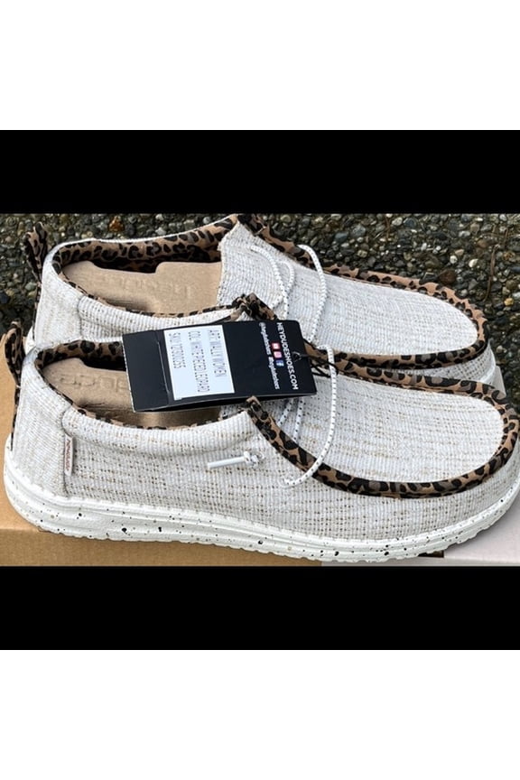 Hey Dude Wally Womans White Pieced Leopard Shoes
