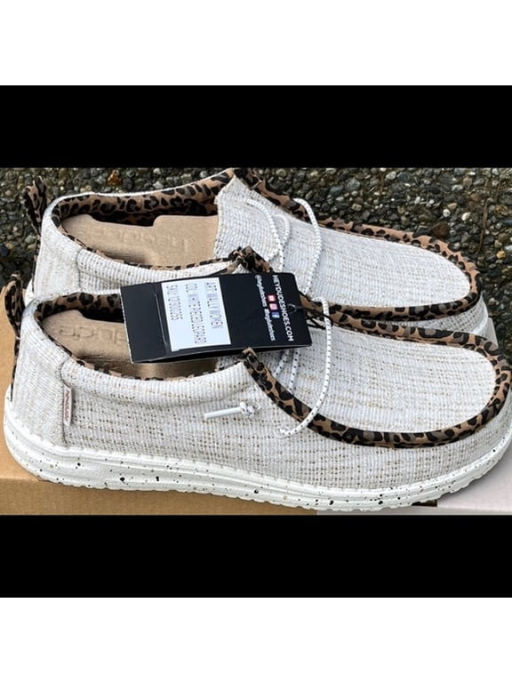 Hey Dude Wally Womans White Pieced Leopard Shoes