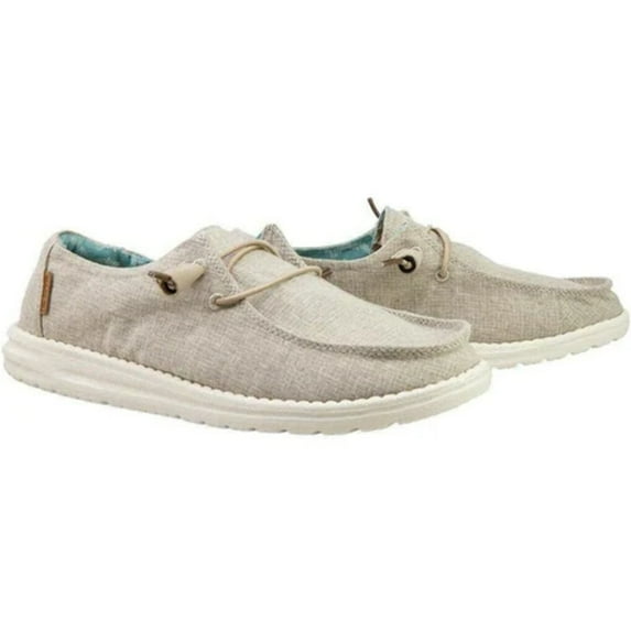 Hey Dude Women's Wendy Chambray Beige Size 7 Women's Shoes Women's Lace Up Loafers Comfortable & Light-Weight