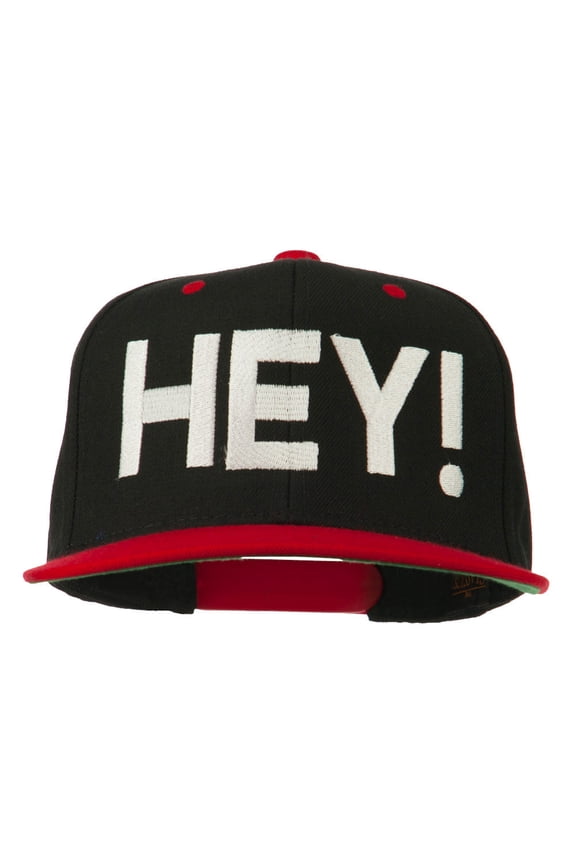 Hey Embroidered Snapback Cap - Black Red OSFM