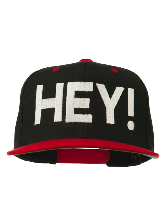 Hey Embroidered Snapback Cap - Black Red OSFM