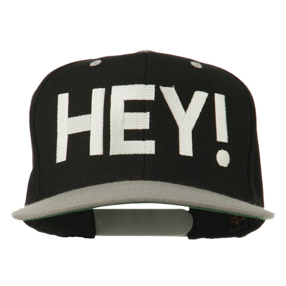 Hey Embroidered Snapback Cap - Black Silver OSFM