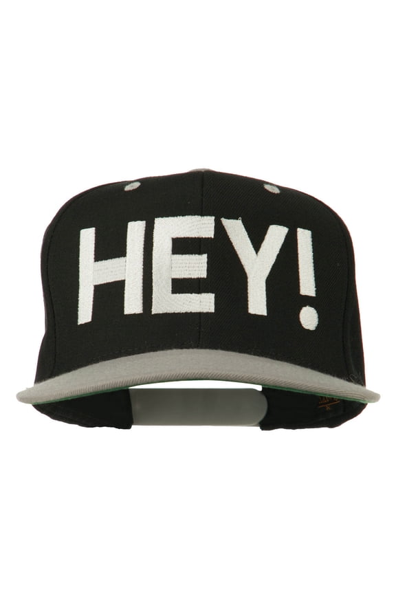 Hey Embroidered Snapback Cap - Black Silver OSFM