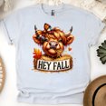thumbnail image 1 of Hey Fall Highland Cow Shirt | Cute Plaid Bow Autumn Tee | Fall Farm Graphic T-Shirt, Ash, Size XL, 1 of 6