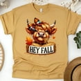 thumbnail image 1 of Hey Fall Highland Cow Shirt | Cute Plaid Bow Autumn Tee | Fall Farm Graphic T-Shirt, Gold, Size XL, 1 of 6