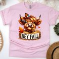 thumbnail image 1 of Hey Fall Highland Cow Shirt | Cute Plaid Bow Autumn Tee | Fall Farm Graphic T-Shirt, Light Pink, Size M, 1 of 6