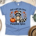 thumbnail image 1 of Graphic T-Shirt Just a Girl Who Loves Pumpkin Spice Raccoon Latte Print for Women, CarolinaBlue, Size S, 1 of 6