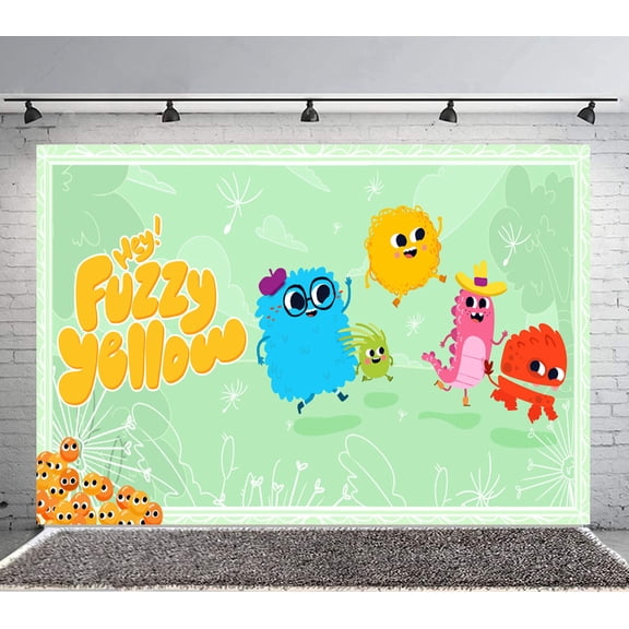 Hey! Fuzzy Yellow Backdrop Banner Party Supplies Poster Movie Theme Background for Photography Birthday Decorations