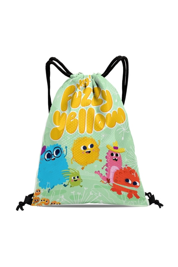 Hey! Fuzzy Yellow Drawstring Backpack Bag Party Favors Goodies Merch Gym Waterproof Swimming Beach Fans