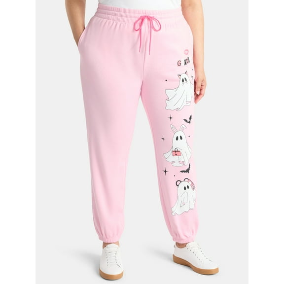 Hey Ghouls Women's Halloween Graphic Fleece Joggers,Sizes XXS-XXL