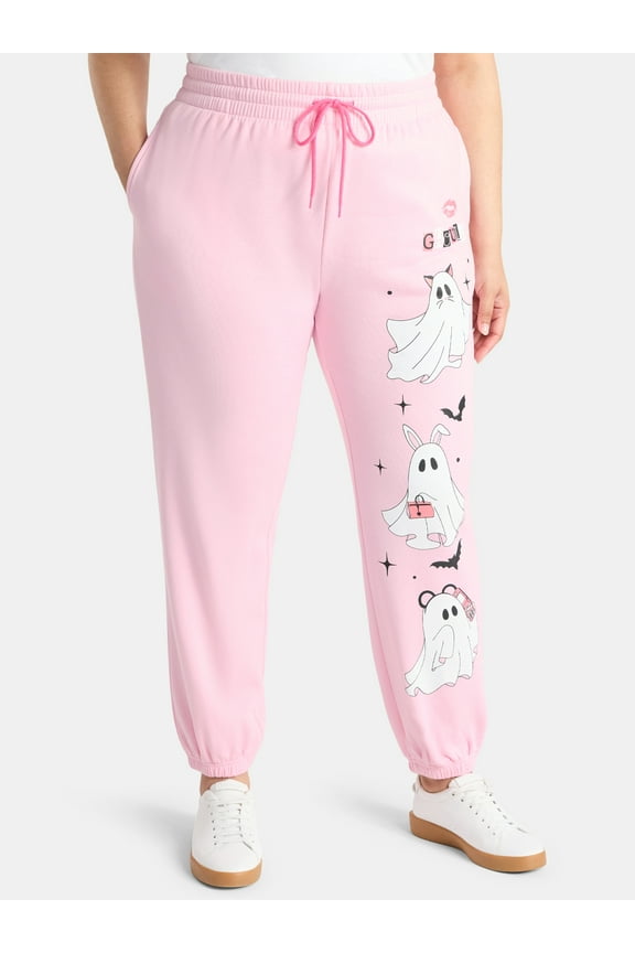 Hey Ghouls Women's Halloween Graphic Fleece Joggers,Sizes XXS-XXL