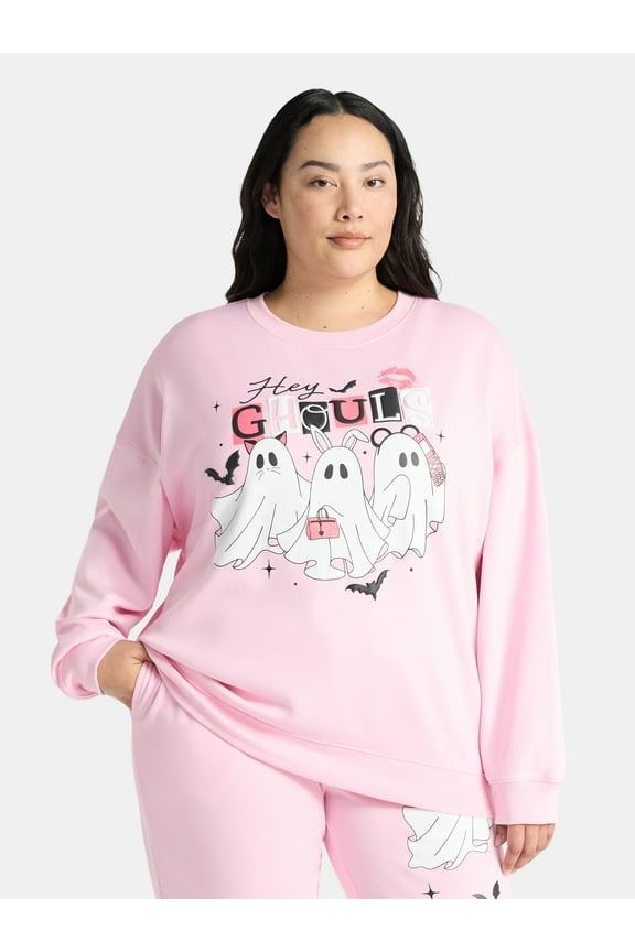 Hey Ghouls Women's Halloween Graphic Sweatshirt with Long Sleeves, Sizes XXS-XXL