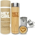 thumbnail image 1 of Hey Girl Bamboo Tea Infuser Tumbler with Tea Strainer - Insulated Stainless Steel Water Bottle for Loose Leaf Tea, Coffee or Fruit Infusion - Tea Thermos Tumbler 18oz, 1 of 6