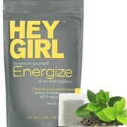 Hey Girl Energize Tea - High Caffeine Energy Tea with Green Tea, Yerba Mate, Oolong, Lemongrass & Ginger Tea - Herbal Wellness Tea, Drink Hot or Cold Brew - 18 Tea Bags