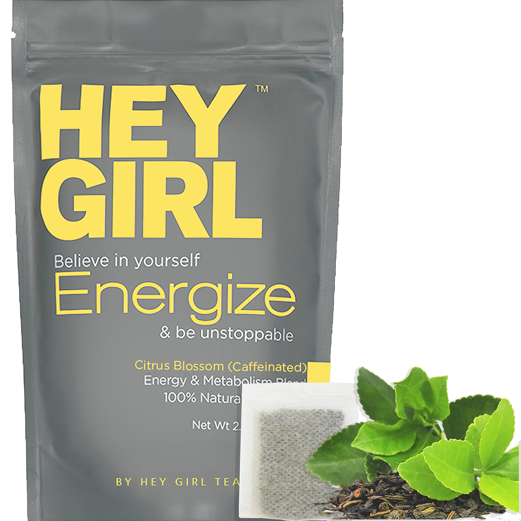 Hey Girl Energize Tea High Caffeine Energy Tea with Green Tea, Yerba Mate, Oolong, Lemongrass