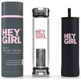 thumbnail image 1 of Hey Girl Glass Water Bottle 14oz with Tea Steeper & Silicone Sleeve - Insulated Tea Infuser Bottle for Loose Leaf Tea & Infused Fruit - Wide Mouth Tea Travel Mug Tumbler for Women, 1 of 3