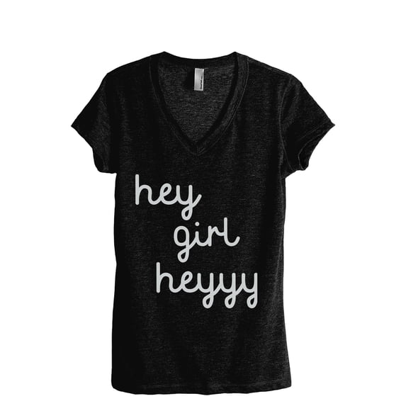 Hey Girl Heeyyy Women's Fashion Relaxed V-Neck T-Shirt Tee Heather Black X-Large