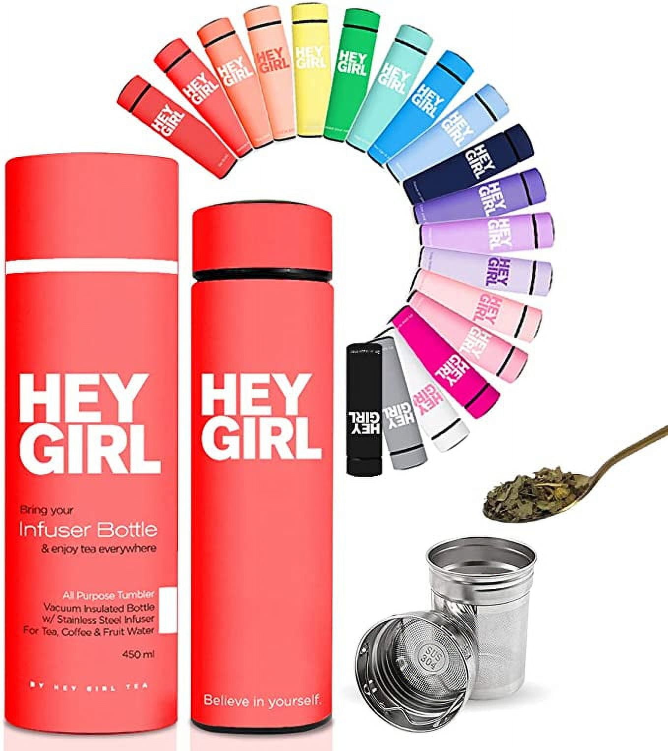 Hey Girl Tea Infuser Bottle 450ml - Insulated Stainless Steel Water Bottle (Coral Red)