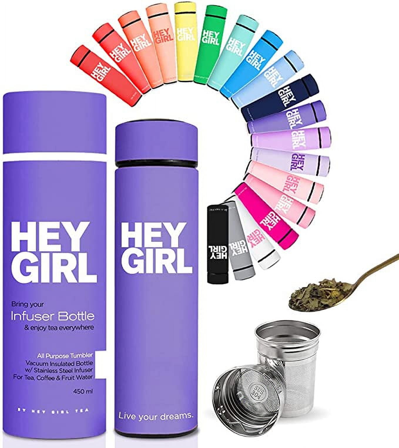 Hey Girl Tea Infuser Bottle 450ml - Insulated Stainless Steel Water Bottle (Deep Purple)