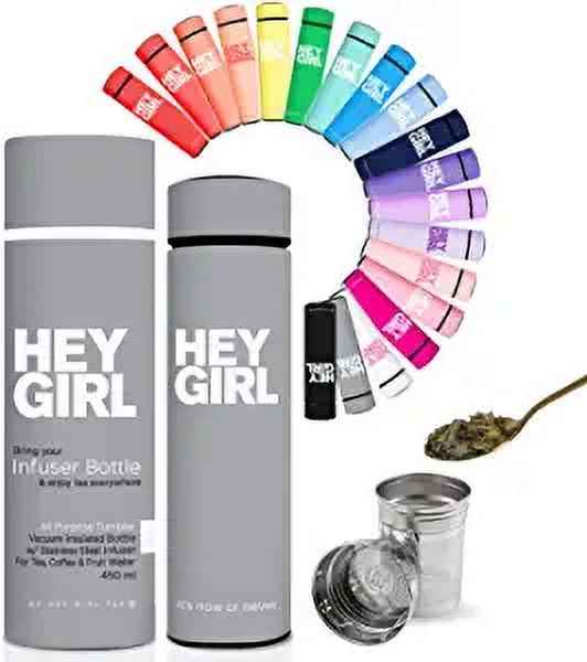 Hey Girl Tea Infuser Bottle 450ml - Insulated Stainless Steel Water Bottle (Gray)