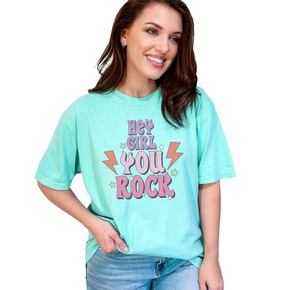 Hey Girl, You Rock, Retro Art, Chalky Mint Comfort Colors T-Shirt, 3XL