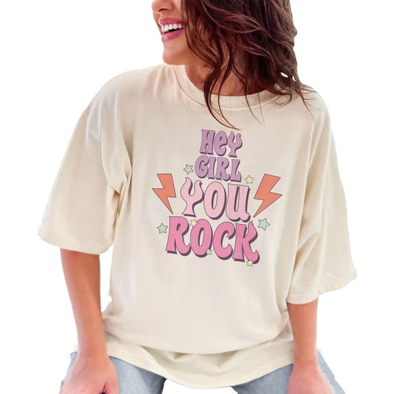 Hey Girl, You Rock, Retro Art, Ivory Comfort Colors T-Shirt, 2XL