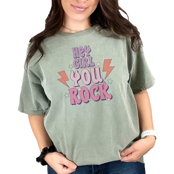 Hey Girl, You Rock, Retro Art, Moss Comfort Colors T-Shirt, 2XL