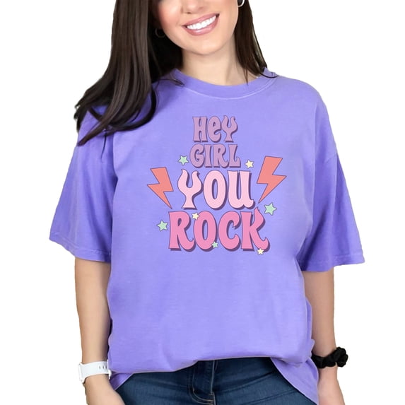 Hey Girl, You Rock, Retro Art, Violet Comfort Colors T-Shirt, XL